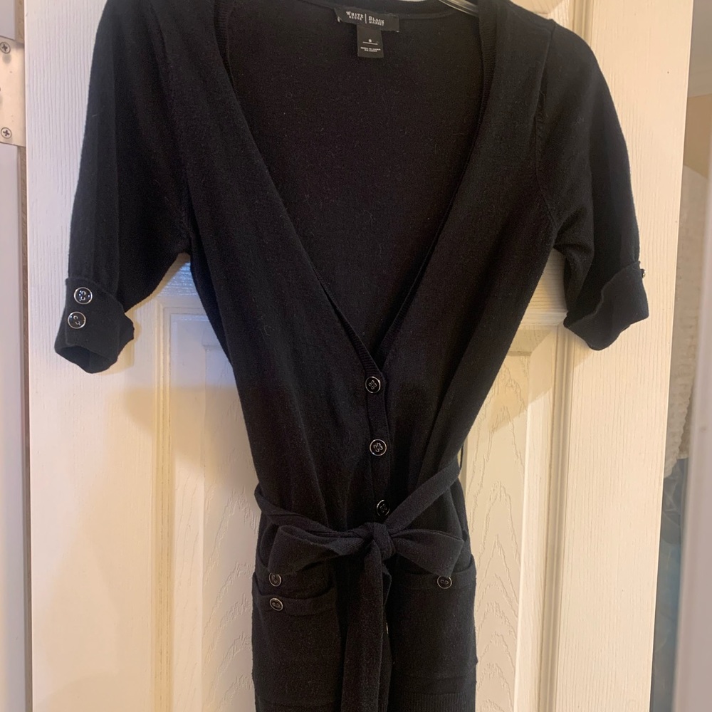 WHBM Black short rolled sleeve with lots of buttons